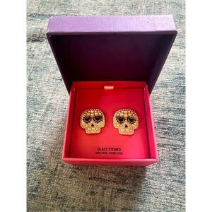 NIB! Piper K Sugar Skull Faux Pearl Glass Rhinestone Earrings